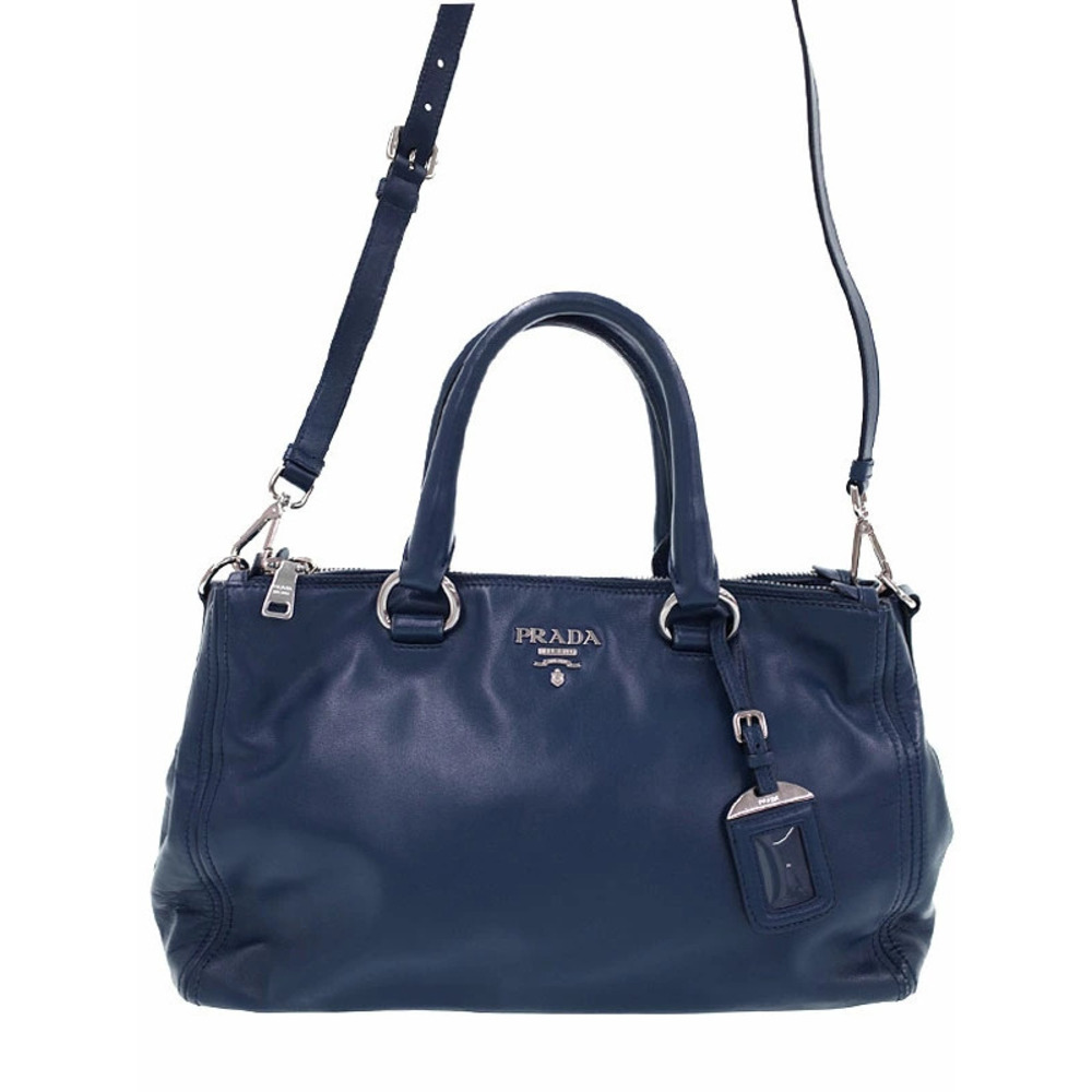 Prada Soft Calf Double Zip Convertible Tote Blue